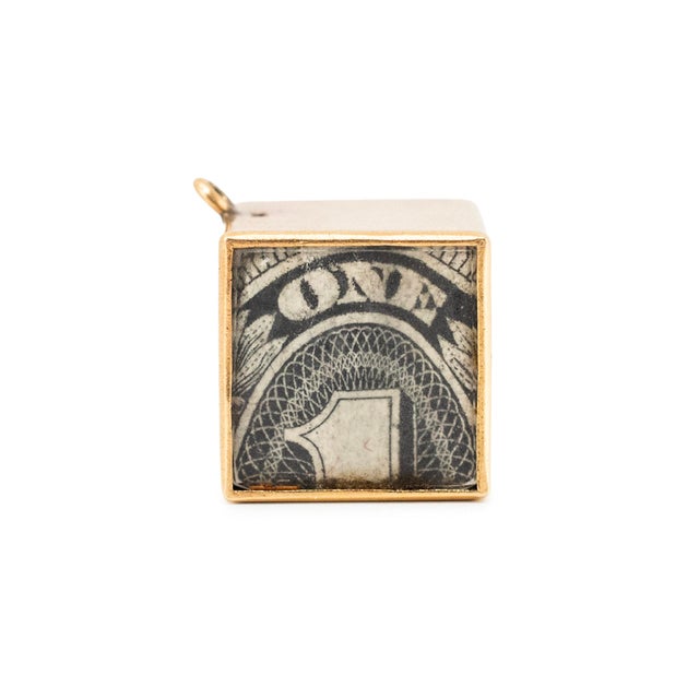 Vintage 14k Yellow Gold in Emergency Break Glass Dollar Bill Charm Pendant For Sale - Image 4 of 9
