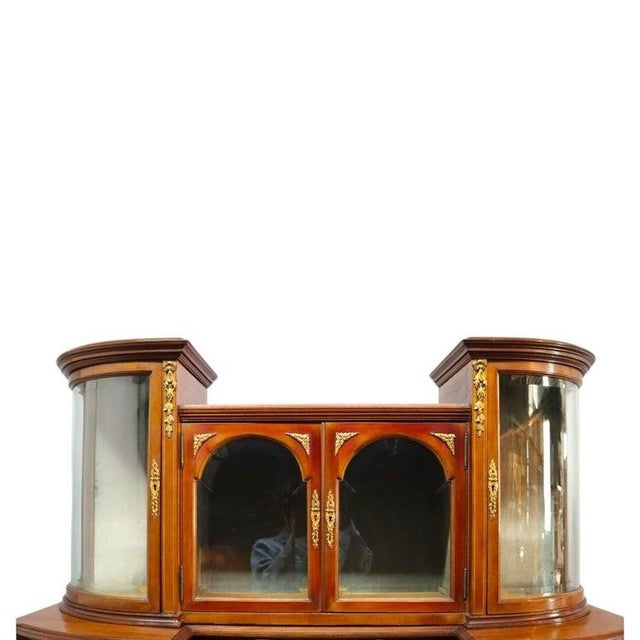 French Pair Mahogany, Parquetry & Ormolu Credenzas With Beveled Glass C1890 For Sale - Image 3 of 12
