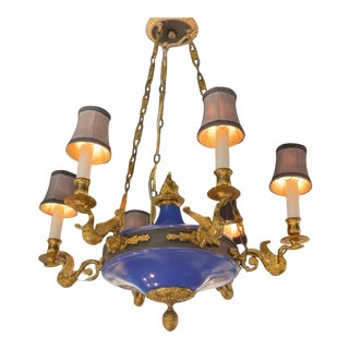 Empire Revival Gilt Bronze Swan Arm Pendant Light For Sale
