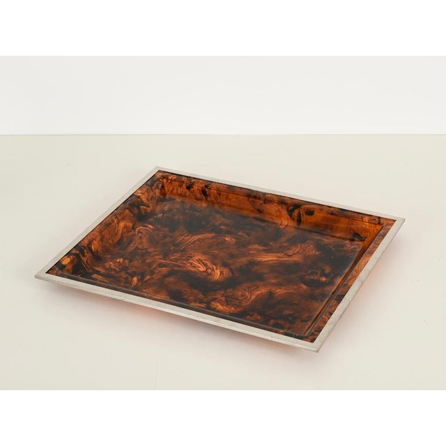 Gold Rectangular Tortoiseshell Effect Acrylic Glass Serving Tray from Dior, Italy, 1970s For Sale - Image 8 of 15
