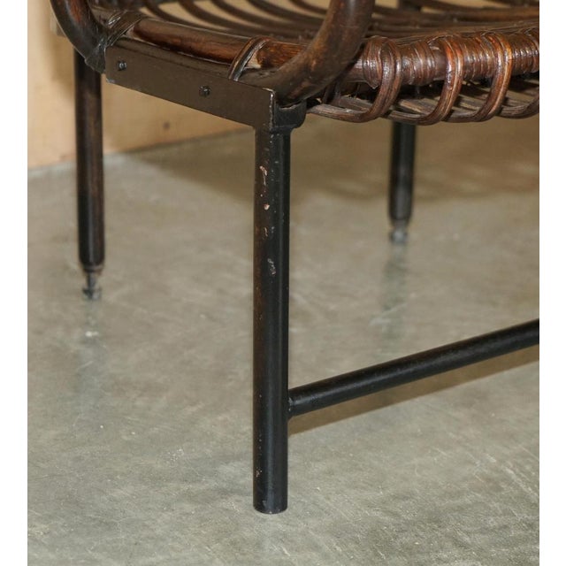 French Bamboo Steel Base Porters Wingback Armchair For Sale - Image 14 of 18