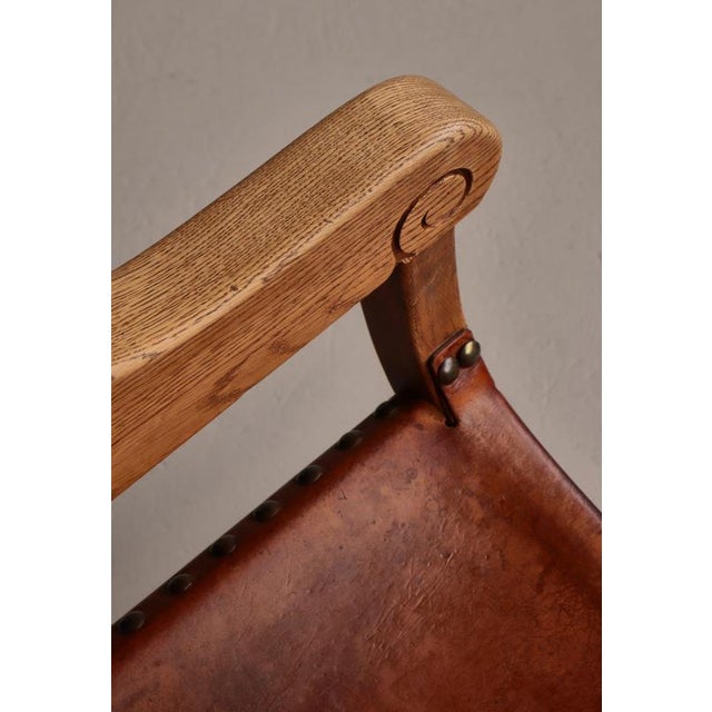 Wood Danish Art Nouveau Cabinetmaker Armchair in Oak and Saddle Leather, 1920s For Sale - Image 7 of 17