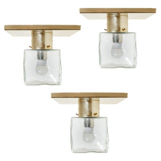 Square Glass & Brass Ceiling Light attributed to J.T. Kalmar, Austria, 1960s For Sale