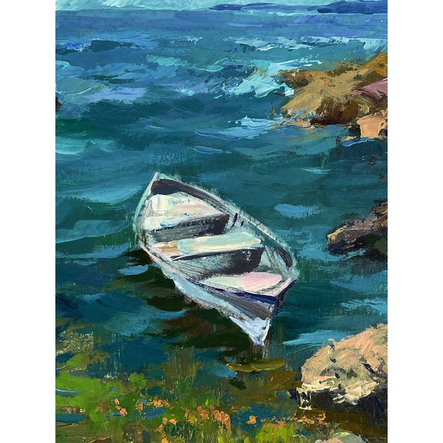 Oil Painting a Lonely Boat on the Seashore Yuriy Suprunchuk For Sale - Image 4 of 11