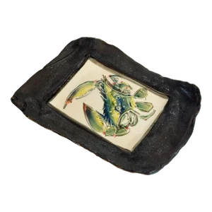 Vintage Hand Coiled Pottery Trinket Dish Depicting Crab by Late Elizabeth Priddy