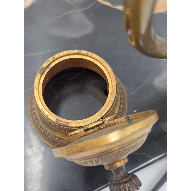 1920 Art Deco Brass Barrel Desk Lamp on Portoro Marble Base Dual Brass Inkwells For Sale - Image 12 of 16