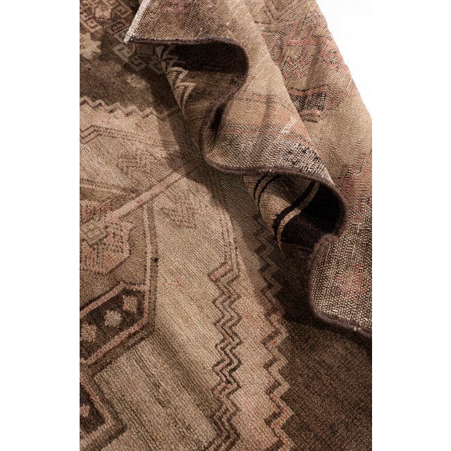 Vintage Circa 1940 Brown Turkish Oushak Hand Knotted Wool Runner 3ft 11in X 15ft 1in For Sale - Image 10 of 18
