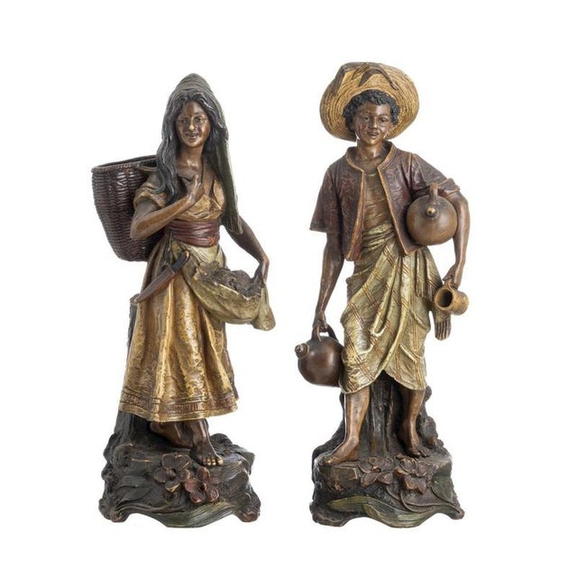 19th Century Water Carrier and Fruit Seller Sculptures, Set of 2 For Sale - Image 6 of 6