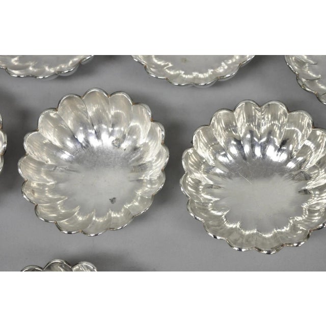 Vintage Regency Style Silver Plated Scalloped Stacking Nut Dish Bowl - Set of 8 For Sale - Image 10 of 14