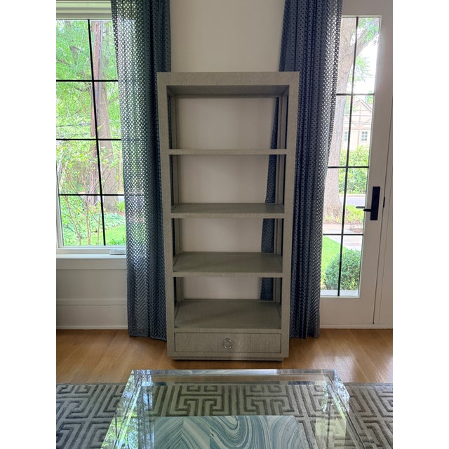 Wood Villa & House Grasscloth Wrapped Etagere For Sale - Image 7 of 9