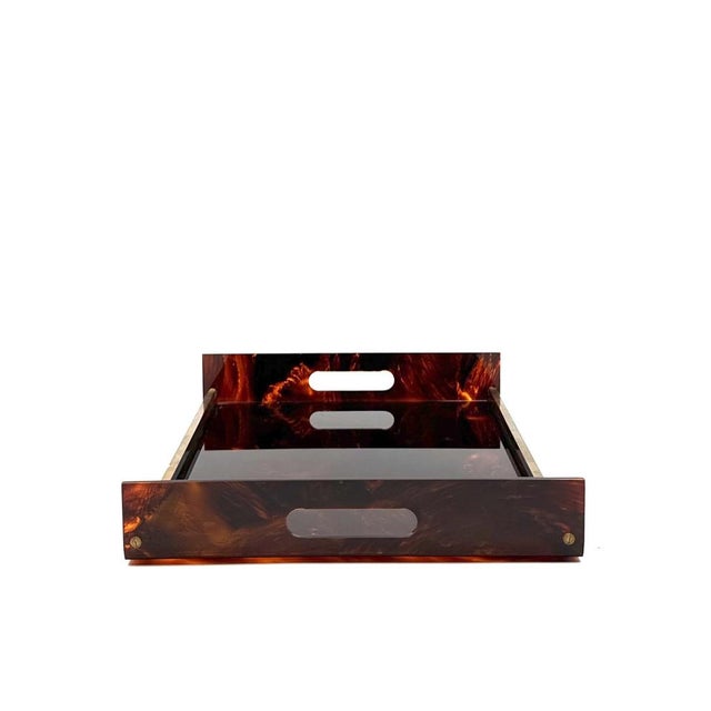 Hollywood Regency Brass and Acrylic Glass Tray, Italy, 1970s For Sale - Image 6 of 14