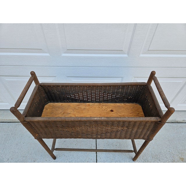 1940s 40s Wicker Window Box Planter Spindle Legs For Sale - Image 5 of 13