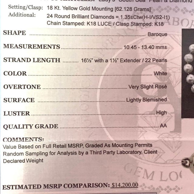 Fine South Sea Pearl Diamond 18 Karat Necklace Certified For Sale In New York - Image 6 of 9