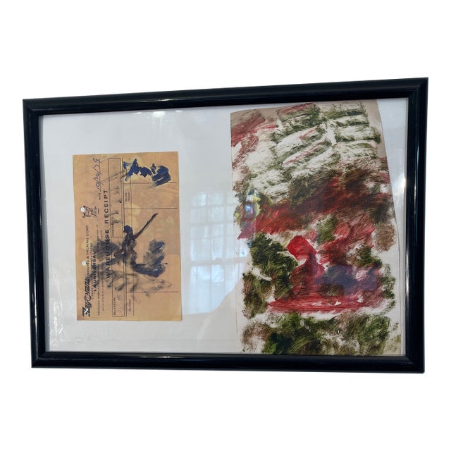 1990s Two Purvis Young Boat Paintings, One Large 8x12” on Plastic, the Other on Rayovan Moving Receipt 9.5x5.5”, Both in One Frame 14x20x1”. For Sale