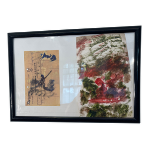1990s Two Purvis Young Boat Paintings, One Large 8x12” on Plastic, the Other on Rayovan Moving Receipt 9.5x5.5”, Both in One Frame 14x20x1”.