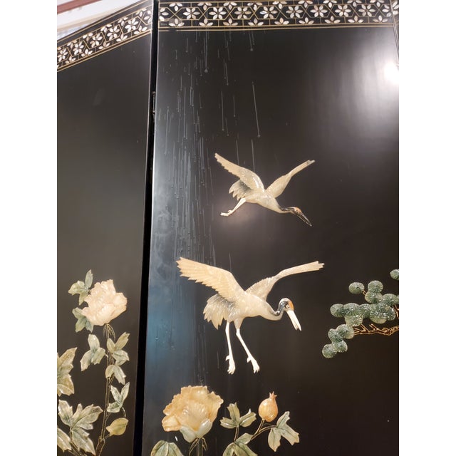 Black Chinese 6-Panel Folding Lacquer Screen For Sale - Image 9 of 12