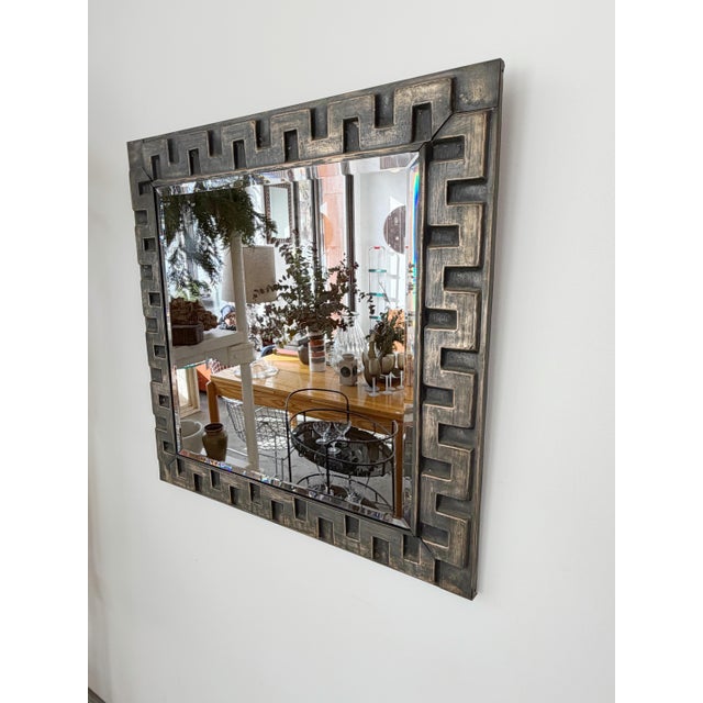 Mid-Century Modern Mid Century Hammered Tin Greek Key Wall Mirror For Sale - Image 3 of 9