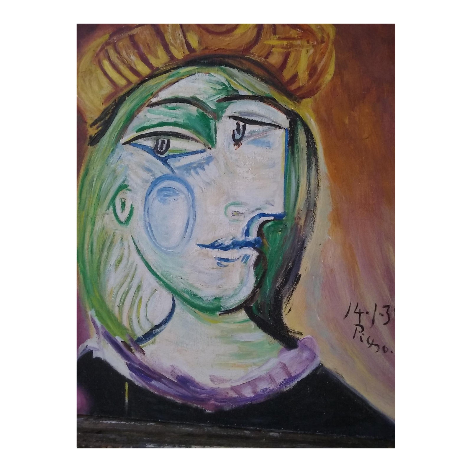 Picasso Painting "La Femme Au Beret" Vintage Copy in Oil Chairish