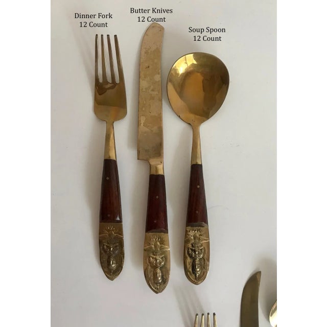 Mid-Century Modern Thai Siam Buddha Brass and Rosewood Flatware Set of 142 For Sale - Image 11 of 13