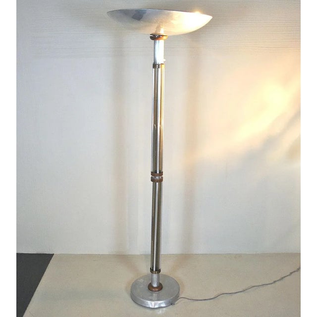 Metal French Aluminum, Glass, and Copper Floor Lamp, 1940s For Sale - Image 7 of 8