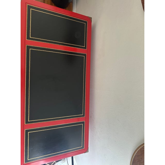 Mid-Century Modern Vintage Campaign Style Red Lacquered Writing Table/Desk For Sale - Image 3 of 12