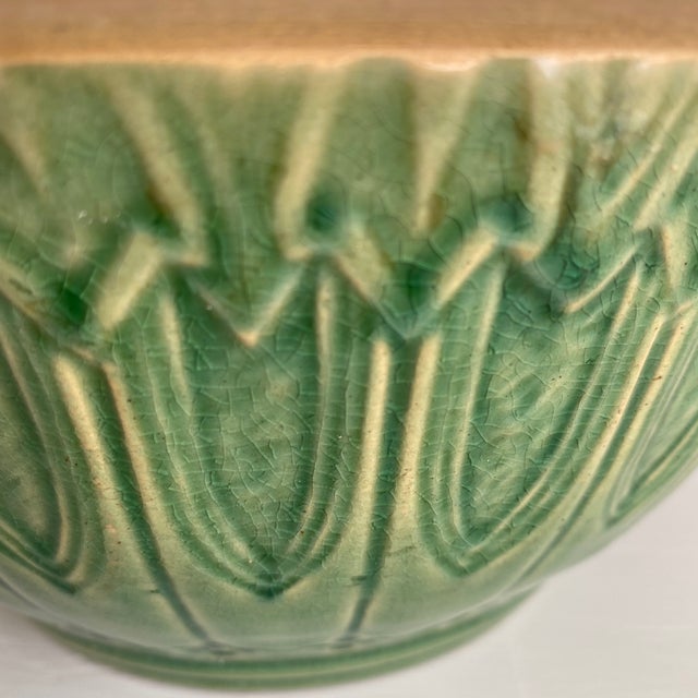 Antique Hull Pottery Gothic Arches Stoneware Mixing Bowl in Green Glaze For Sale - Image 10 of 12