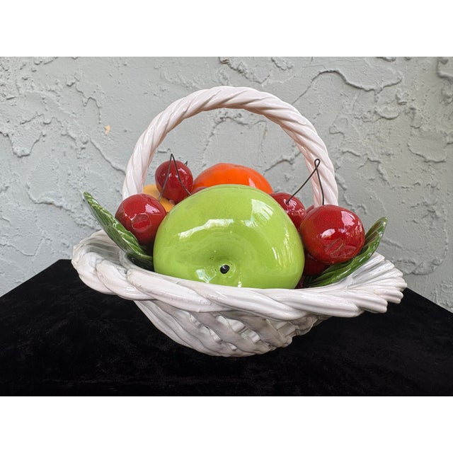 Vintage Italian Bassano Ceramic Fruit Basket Centerpiece – Hand Painted Majolica Italian Kitchen Decor For Sale In Orlando - Image 6 of 10
