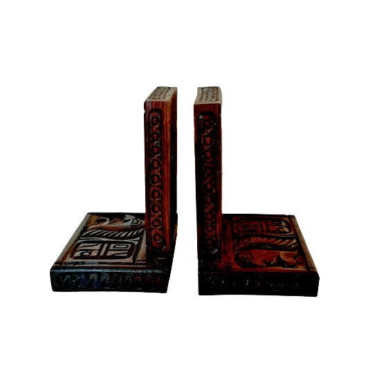 Vintage Hand Carved Wooden Mayan Aztec Style Bookends - a Pair | Chairish