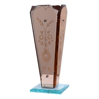 Art Deco Vase in Glass, Mirrored Glass and Wood, France, 1920s For Sale