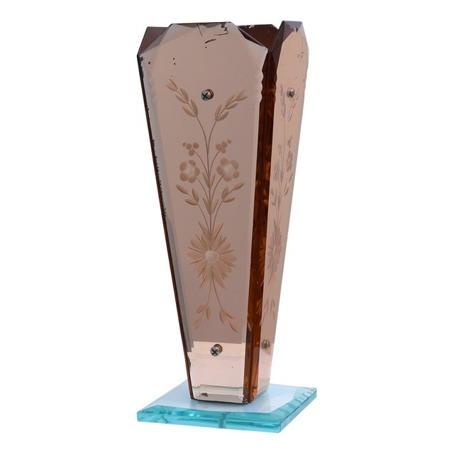 Art Deco Vase in Glass, Mirrored Glass and Wood, France, 1920s For Sale