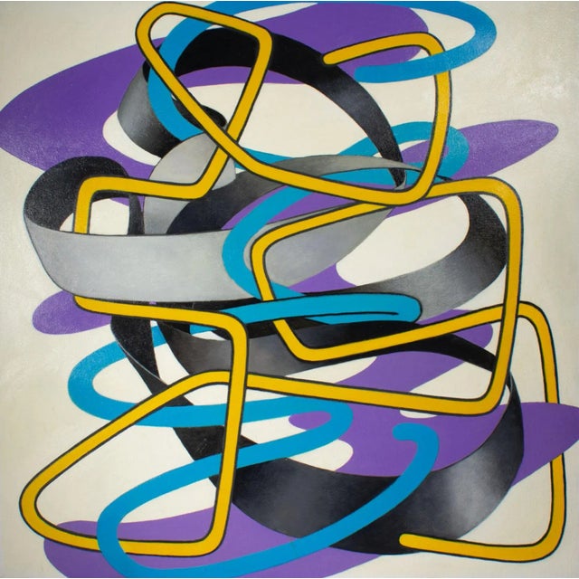 An acrylic on canvas painting by the American artist James Massena March (1953-2021). Titled "Bent Blue Wire," this...
