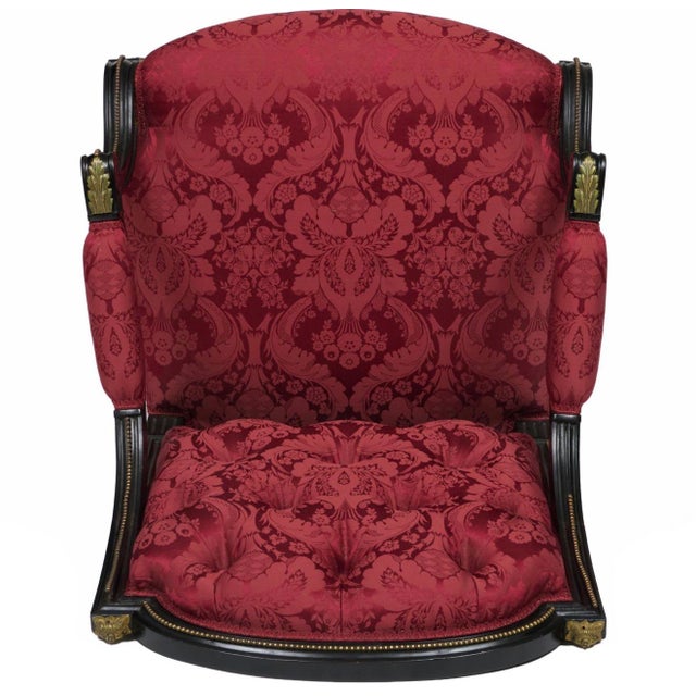 Late 19th Century Victorian or Louis Philippe French Black and Red Gilt Bronze Armchair Upholstered in Red Silk Attributed to Louis Marcotte For Sale - Image 9 of 9