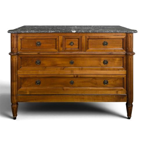 Louis XVI Style Cherrywood Chest of Drawers with Marble Top For Sale - Image 10 of 10