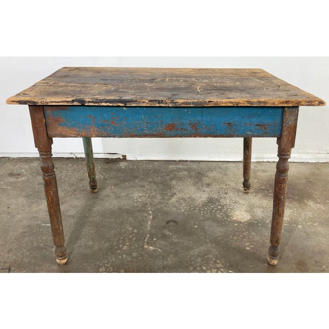 Blue Antique Reclaimed Wood Weathered Blue Painted Table For Sale - Image 8 of 13