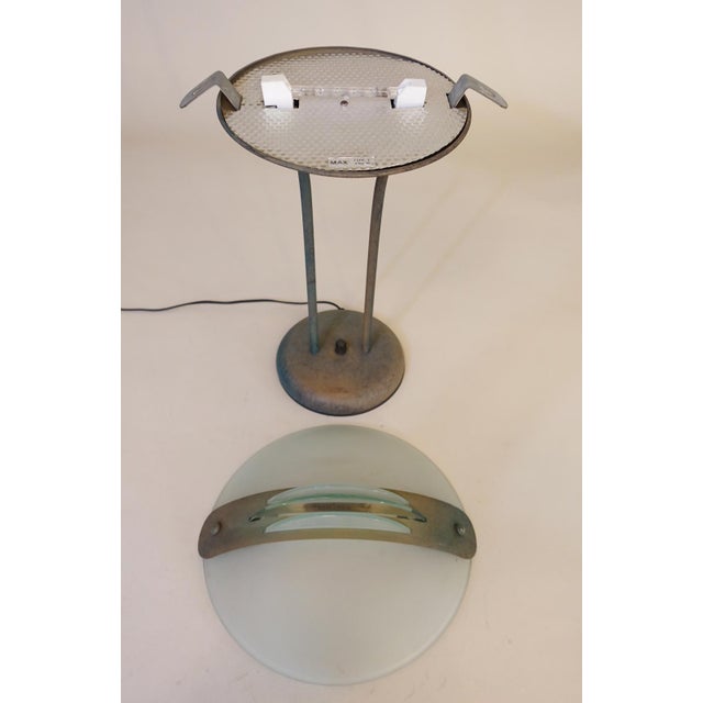 Memphis Ufo Flying Saucer Glass Deco Revival Halogen Verdigris Table Lamp 1980's For Sale - Image 11 of 12