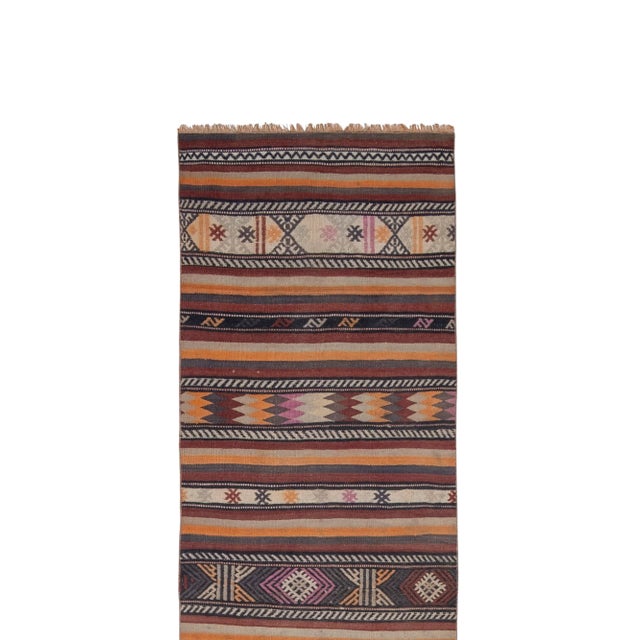 Mid Century Turkish Long Kilim Runner With Modern Design For Sale - Image 4 of 13
