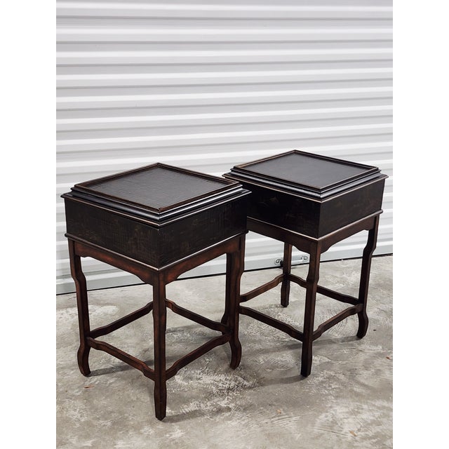 Chinoiserie Ethan Allen Chinoiserie Style Lift Top Side Tables - A Pair For Sale - Image 3 of 16