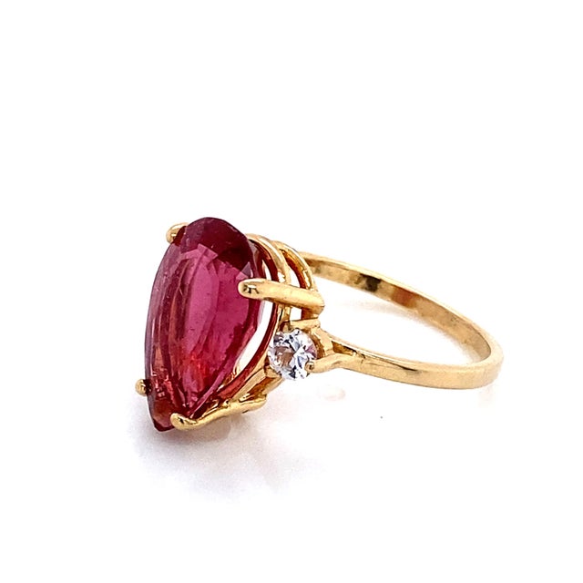 Red Sparkling Pinky/Red Rubelite & White Sapphires in 14k Gold Ring For Sale - Image 8 of 8