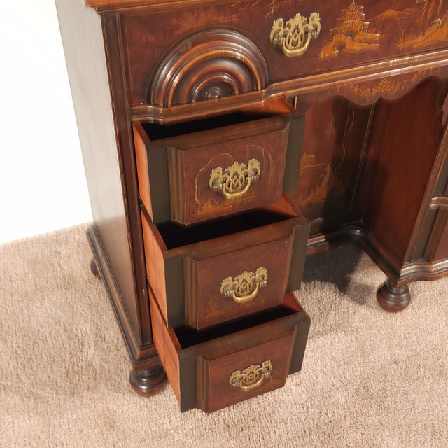 Antique Colby Furniture Chicago Chinoiserie Goddard Style Bureau W/ Bookcase For Sale - Image 14 of 18