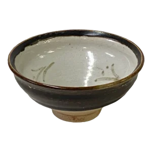4.75" Chinese Brown Black White Drawing Ceramic Bowl Cup Display