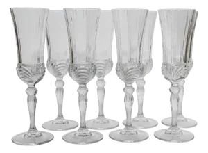 Vintage Italian Melodia Champagne Glasses in Cut Crystal, 1980s, Set of 8