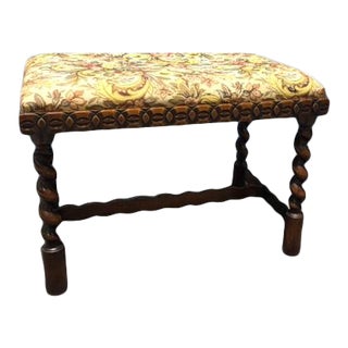 Late 20th Century Antique Walnut Barley Twist Upholstered Bench For Sale