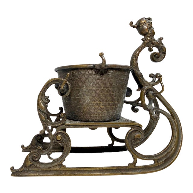 Antique 19th Century Bronze Victorian Sleigh Ring Holder Jewelry Jar Dish For Sale