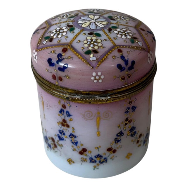 Mid 19th Century Victorian Enamel Opaline Glass Box For Sale