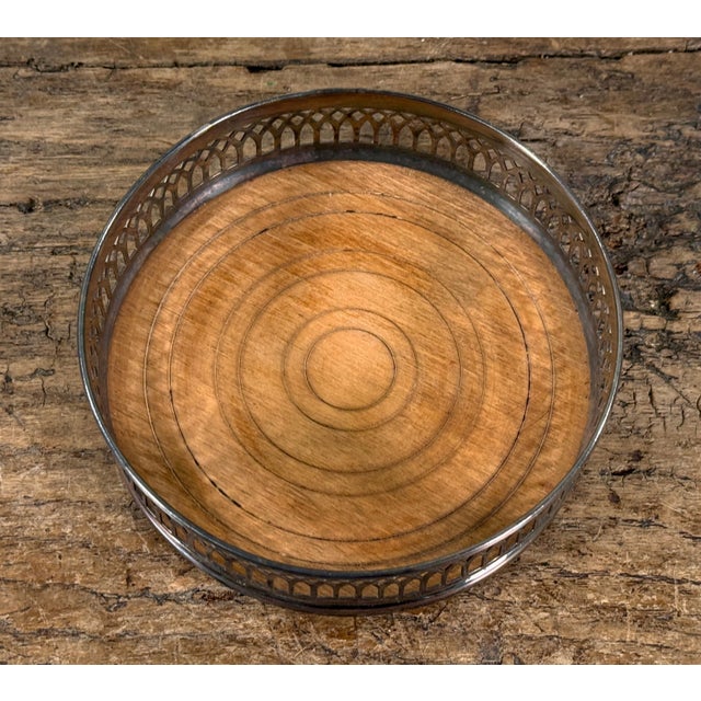 Vintage 1940s English Silver Plated Wine Coaster With Wood Base For Sale - Image 4 of 8