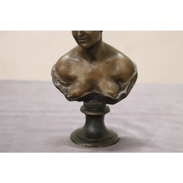 Brown Bronze Bust of a Young Woman, Early 20th Century For Sale - Image 8 of 13