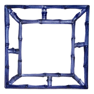 Fret Rim Tray — Italian Hand-Painted Ceramic, Bamboo Motif, Navy For Sale