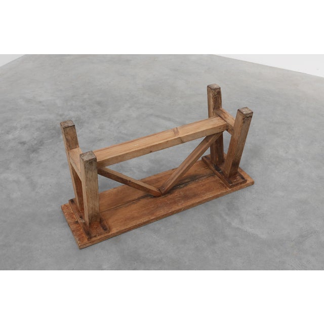Brown French Rustic Oak Trestle Bench, 1890s For Sale - Image 8 of 13