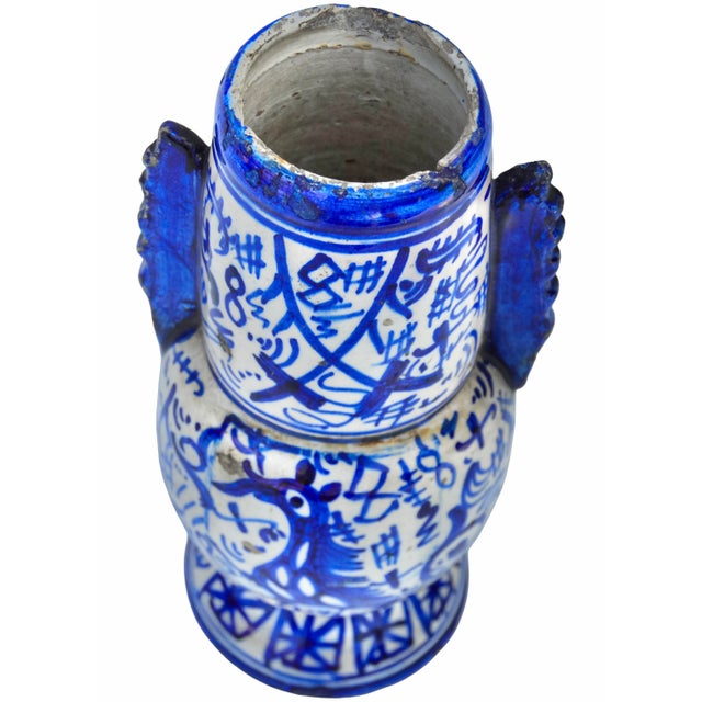 Early 19th Century Handmade Ceramic Vase W/ Blue Graphics & Expressionism For Sale In New York - Image 6 of 10