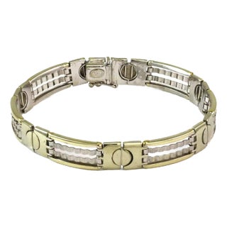 Late 20th Century 24934 - Screw Motif & Bar 14k Two Tone Gold Link Bracelet For Sale